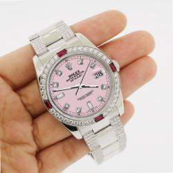 Rolex Custom Orchid Pink 4.5CT Diamond Stainless Steel Datejust 116200 Automatic Men's Wristwatch 36 mm
