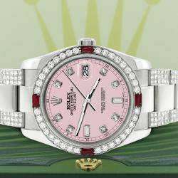 Rolex Custom Orchid Pink 4.5CT Diamond Stainless Steel Datejust 116200 Automatic Men's Wristwatch 36 mm