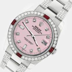 Rolex Custom Orchid Pink 4.5CT Diamond Stainless Steel Datejust 116200 Automatic Men's Wristwatch 36 mm