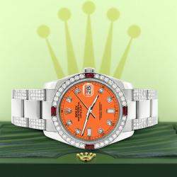Rolex Custom Pastel Orange 4.5CT Diamond Stainless Steel Datejust 116200 Automatic Men's Wristwatch 36 mm