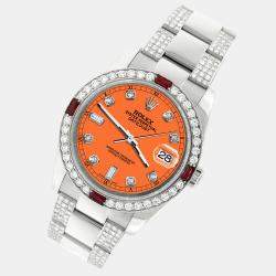 Rolex Custom Pastel Orange 4.5CT Diamond Stainless Steel Datejust 116200 Automatic Men's Wristwatch 36 mm