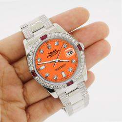 Rolex Custom Pastel Orange 4.5CT Diamond Stainless Steel Datejust 116200 Automatic Men's Wristwatch 36 mm