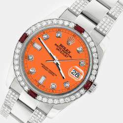 Rolex Custom Pastel Orange 4.5CT Diamond Stainless Steel Datejust 116200 Automatic Men's Wristwatch 36 mm
