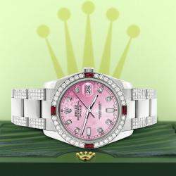 Rolex Custom Pink 4.5CT Diamond Stainless Steel Datejust 116200 Automatic Men's Wristwatch 36 mm