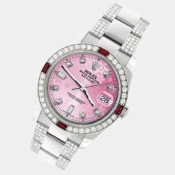 Rolex Custom Pink 4.5CT Diamond Stainless Steel Datejust 116200 Automatic Men's Wristwatch 36 mm