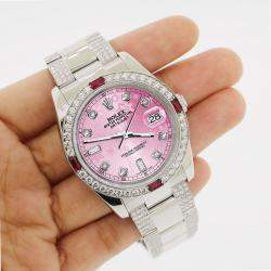 Rolex Custom Pink 4.5CT Diamond Stainless Steel Datejust 116200 Automatic Men's Wristwatch 36 mm