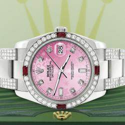 Rolex Custom Pink 4.5CT Diamond Stainless Steel Datejust 116200 Automatic Men's Wristwatch 36 mm