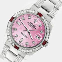 Rolex Custom Pink 4.5CT Diamond Stainless Steel Datejust 116200 Automatic Men's Wristwatch 36 mm