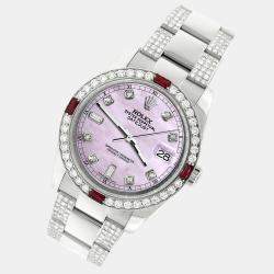 Rolex Custom Pink 4.5CT Diamond Stainless Steel Datejust 116200 Automatic Men's Wristwatch 36 mm
