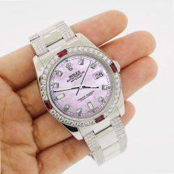 Rolex Custom Pink 4.5CT Diamond Stainless Steel Datejust 116200 Automatic Men's Wristwatch 36 mm