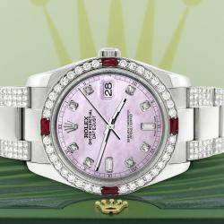 Rolex Custom Pink 4.5CT Diamond Stainless Steel Datejust 116200 Automatic Men's Wristwatch 36 mm