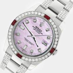 Rolex Custom Pink 4.5CT Diamond Stainless Steel Datejust 116200 Automatic Men's Wristwatch 36 mm