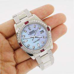 Rolex Custom Purple MOP 4.5CT Diamond Stainless Steel Datejust 116200 Automatic Men's Wristwatch 36 mm