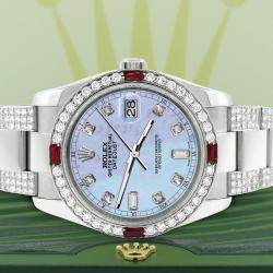 Rolex Custom Purple MOP 4.5CT Diamond Stainless Steel Datejust 116200 Automatic Men's Wristwatch 36 mm
