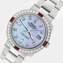 Rolex Custom Purple MOP 4.5CT Diamond Stainless Steel Datejust 116200 Automatic Men's Wristwatch 36 mm