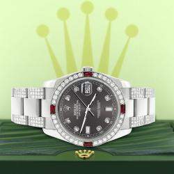 Rolex Custom Rhodium Grey 4.5CT Diamond Stainless Steel Datejust Automatic Men's Wristwatch 36 mm