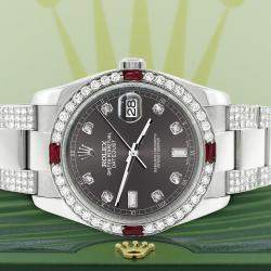 Rolex Custom Rhodium Grey 4.5CT Diamond Stainless Steel Datejust Automatic Men's Wristwatch 36 mm