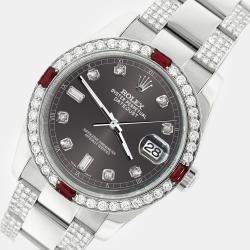 Rolex Custom Rhodium Grey 4.5CT Diamond Stainless Steel Datejust Automatic Men's Wristwatch 36 mm