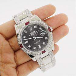 Rolex Custom Rhodium Grey 4.5CT Diamond Stainless Steel Datejust Automatic Men's Wristwatch 36 mm