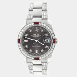Rolex Custom Rhodium Grey 4.5CT Diamond Stainless Steel Datejust Automatic Men's Wristwatch 36 mm
