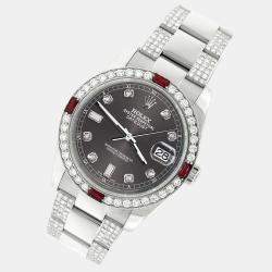 Rolex Custom Rhodium Grey 4.5CT Diamond Stainless Steel Datejust Automatic Men's Wristwatch 36 mm