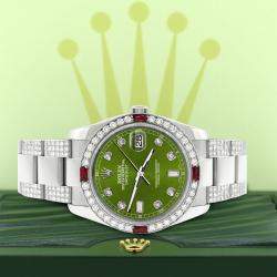 Rolex Custom Royal Green 4.5CT Diamond Stainless Steel Datejust 116200 Automatic Men's Wristwatch 36 mm