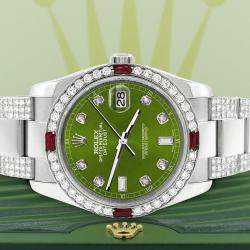 Rolex Custom Royal Green 4.5CT Diamond Stainless Steel Datejust 116200 Automatic Men's Wristwatch 36 mm