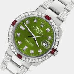 Rolex Custom Royal Green 4.5CT Diamond Stainless Steel Datejust 116200 Automatic Men's Wristwatch 36 mm