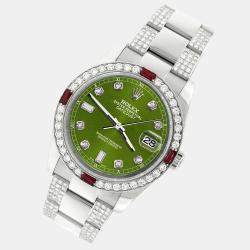 Rolex Custom Royal Green 4.5CT Diamond Stainless Steel Datejust 116200 Automatic Men's Wristwatch 36 mm