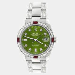 Rolex Custom Royal Green 4.5CT Diamond Stainless Steel Datejust 116200 Automatic Men's Wristwatch 36 mm