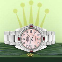 Rolex Custom Pink 4.5CT Diamond Stainless Steel Datejust 116200 Automatic Men's Wristwatch 36 mm