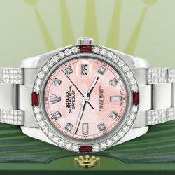 Rolex Custom Pink 4.5CT Diamond Stainless Steel Datejust 116200 Automatic Men's Wristwatch 36 mm