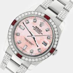 Rolex Custom Pink 4.5CT Diamond Stainless Steel Datejust 116200 Automatic Men's Wristwatch 36 mm