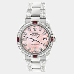 Rolex Custom Pink 4.5CT Diamond Stainless Steel Datejust 116200 Automatic Men's Wristwatch 36 mm