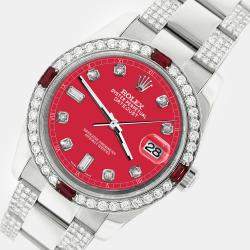 Rolex Custom Scarlet Red 4.5CT Diamond Stainless Steel Datejust 116200 Automatic Men's Wristwatch 36 mm