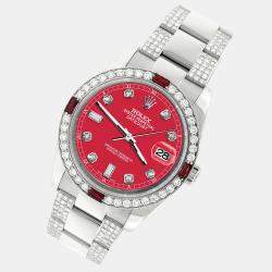 Rolex Custom Scarlet Red 4.5CT Diamond Stainless Steel Datejust 116200 Automatic Men's Wristwatch 36 mm