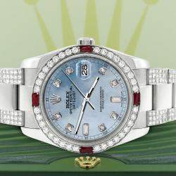 Rolex Custom Sky Blue MOP 4.5CT Diamond Stainless Steel Datejust 116200 Automatic Men's Wristwatch 36 mm