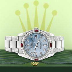 Rolex Custom Sky Blue MOP 4.5CT Diamond Stainless Steel Datejust 116200 Automatic Men's Wristwatch 36 mm