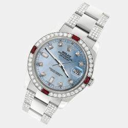 Rolex Custom Sky Blue MOP 4.5CT Diamond Stainless Steel Datejust 116200 Automatic Men's Wristwatch 36 mm