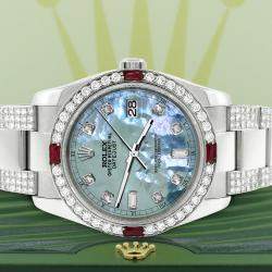 Rolex Custom Tahitian Blue 4.5CT Diamond Stainless Steel Datejust 116200 Automatic Men's Wristwatch 36 mm