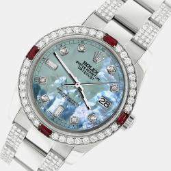 Rolex Custom Tahitian Blue 4.5CT Diamond Stainless Steel Datejust 116200 Automatic Men's Wristwatch 36 mm