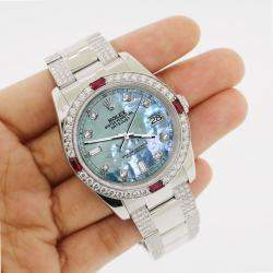 Rolex Custom Tahitian Blue 4.5CT Diamond Stainless Steel Datejust 116200 Automatic Men's Wristwatch 36 mm
