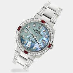 Rolex Custom Tahitian Blue 4.5CT Diamond Stainless Steel Datejust 116200 Automatic Men's Wristwatch 36 mm