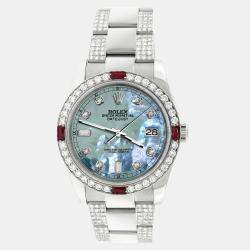 Rolex Custom Tahitian Blue 4.5CT Diamond Stainless Steel Datejust 116200 Automatic Men's Wristwatch 36 mm