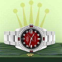Rolex Custom Red Vignette 4.5CT Diamond Stainless Steel Datejust 116200 Automatic Men's Wristwatch 36 mm