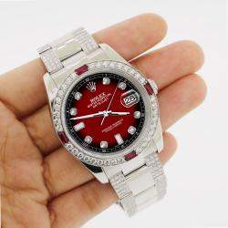 Rolex Custom Red Vignette 4.5CT Diamond Stainless Steel Datejust 116200 Automatic Men's Wristwatch 36 mm
