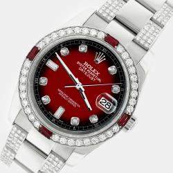 Rolex Custom Red Vignette 4.5CT Diamond Stainless Steel Datejust 116200 Automatic Men's Wristwatch 36 mm