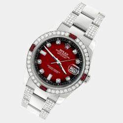Rolex Custom Red Vignette 4.5CT Diamond Stainless Steel Datejust 116200 Automatic Men's Wristwatch 36 mm