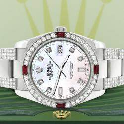 Rolex Custom White 4.5CT Diamond Stainless Steel Datejust 116200 Automatic Men's Wristwatch 36 mm