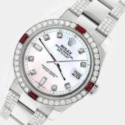 Rolex Custom White 4.5CT Diamond Stainless Steel Datejust 116200 Automatic Men's Wristwatch 36 mm